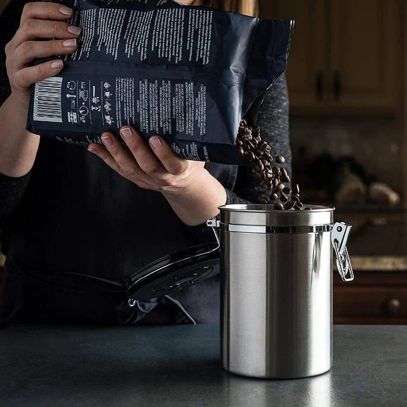 Lukket Kaffecontainer CO2 Ventil Oppbevaringsbeholder med Ske | Skanto