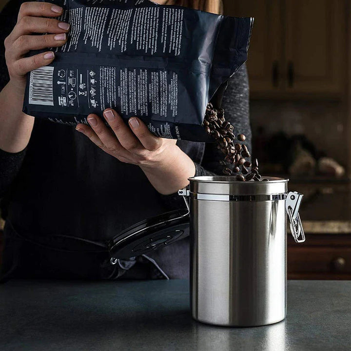 Lukket Kaffecontainer CO2 Ventil Oppbevaringsbeholder med Ske | Skanto