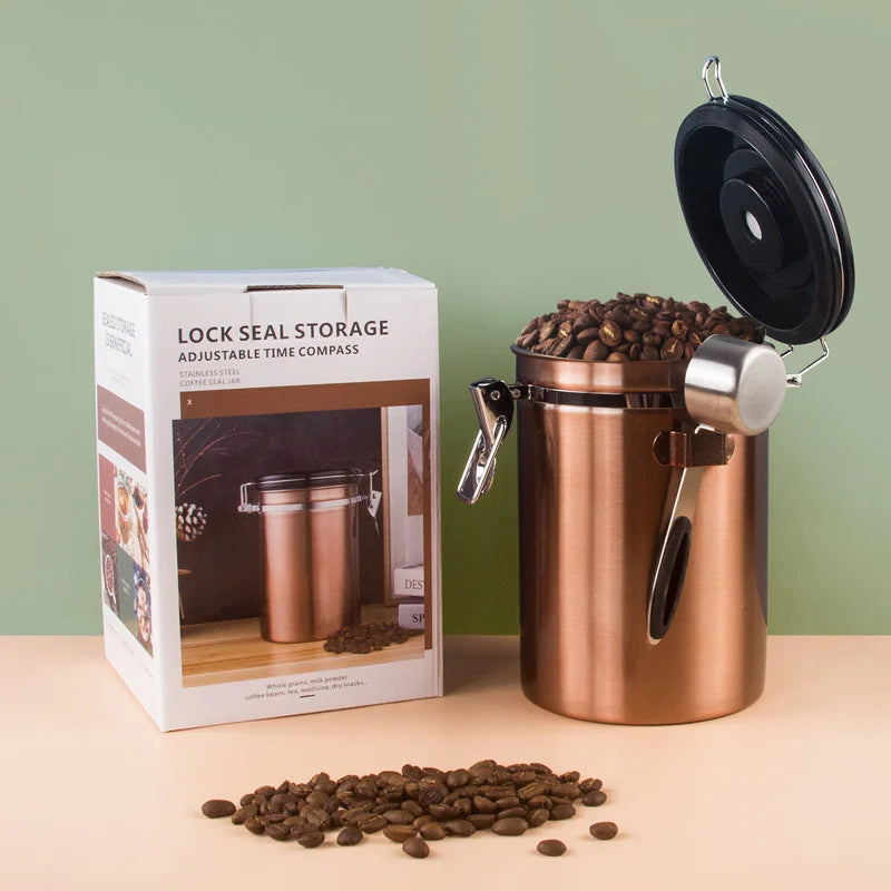 Lukket Kaffecontainer CO2 Ventil Oppbevaringsbeholder med Ske | Skanto
