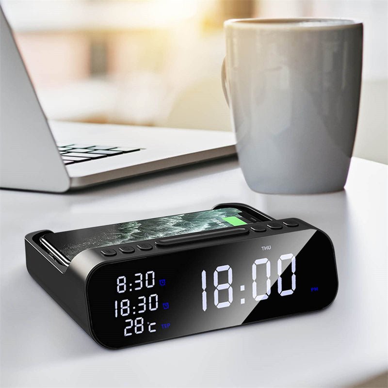 ChargeTime Pro – Digital vekkerklokke med trådløs lading og stor skjerm Skanto