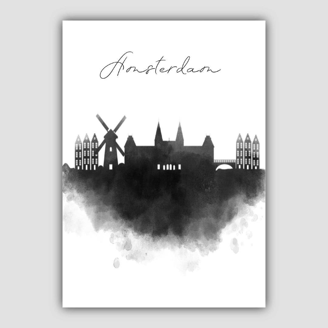 Amsterdam akvarell skyline bybildetrykk