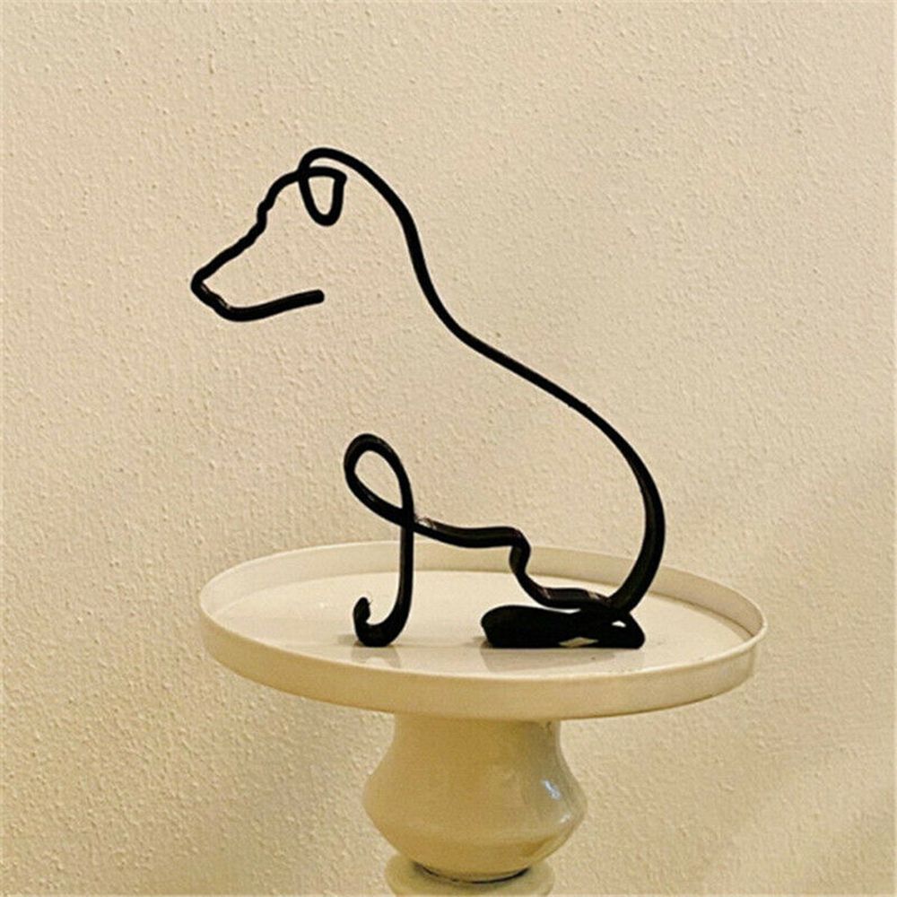 Skanto | Tier Kunst Jern Skulptur Retro Metall svarte linjer katt hund skrivebord ornament