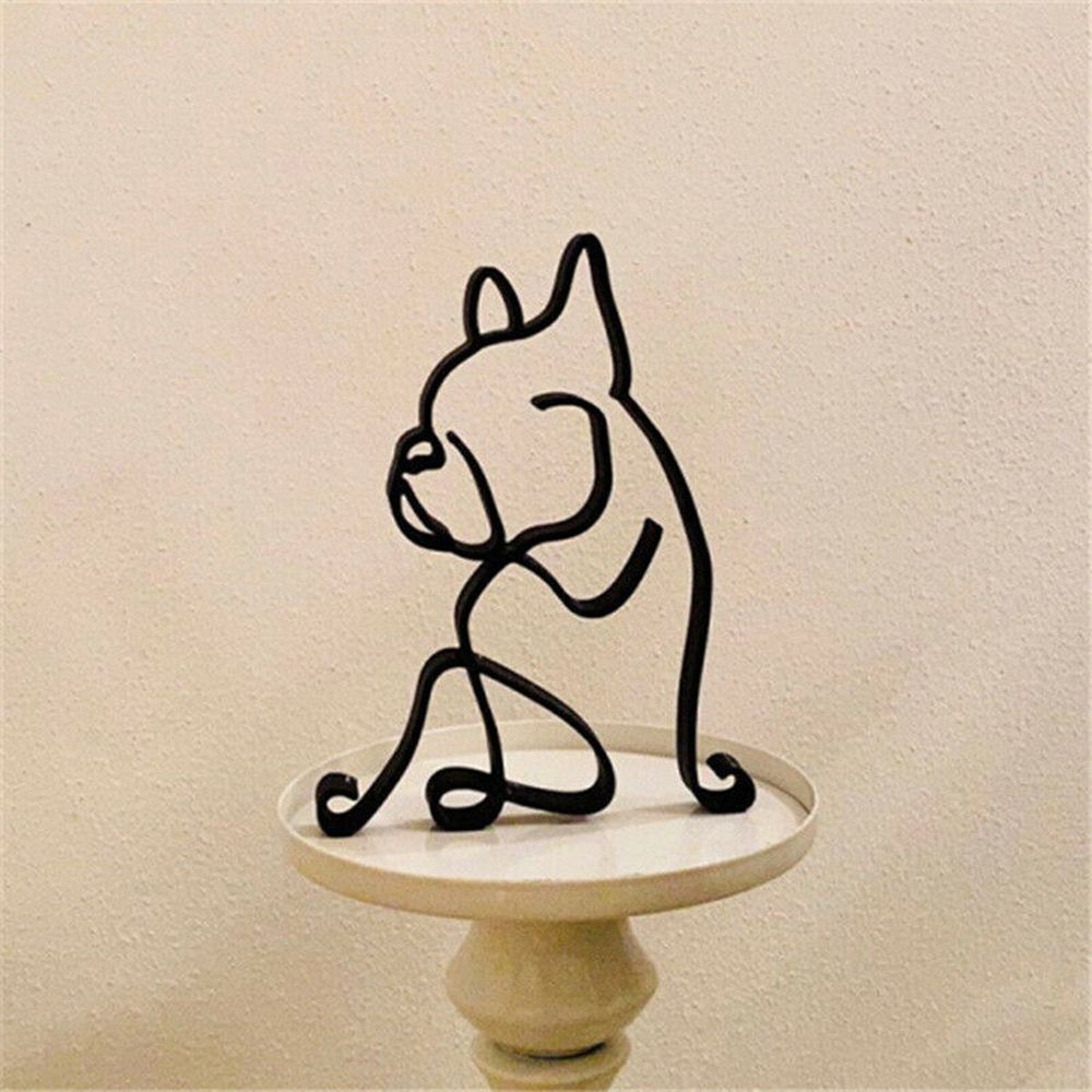 Skanto | Tier Kunst Jern Skulptur Retro Metall svarte linjer katt hund skrivebord ornament