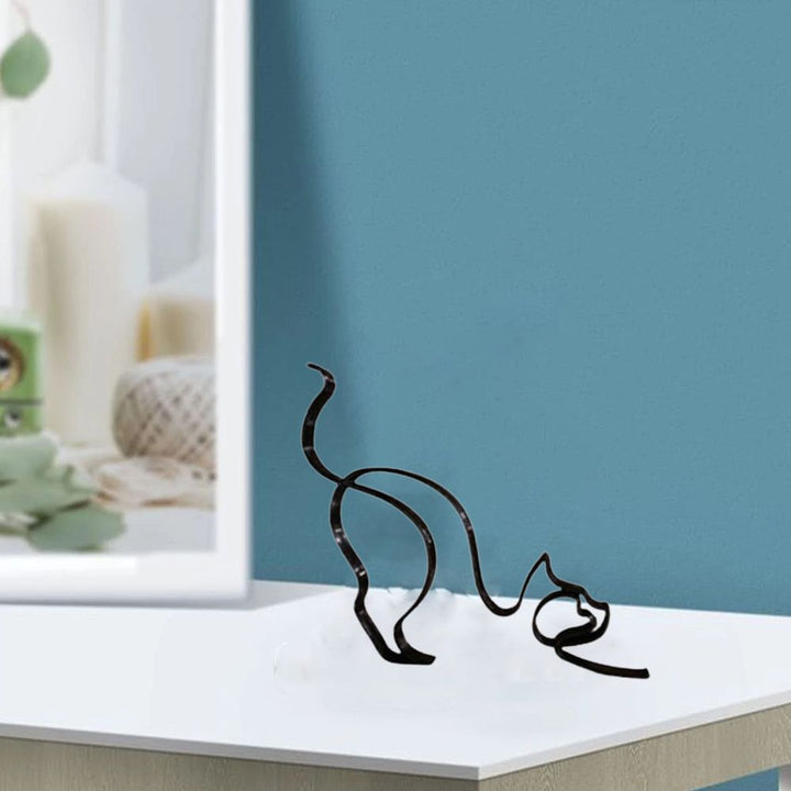 Skanto | Tier Kunst Jern Skulptur Retro Metall svarte linjer katt hund skrivebord ornament