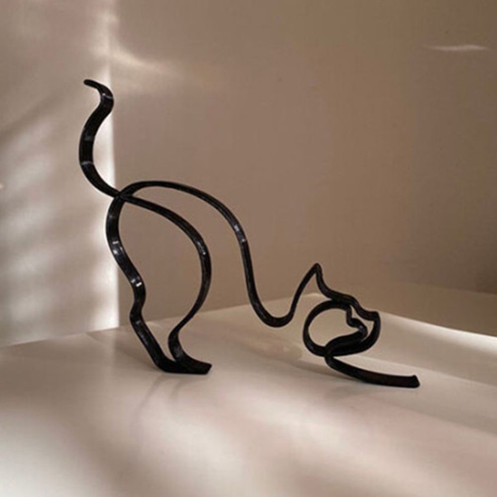 Skanto | Tier Kunst Jern Skulptur Retro Metall svarte linjer katt hund skrivebord ornament