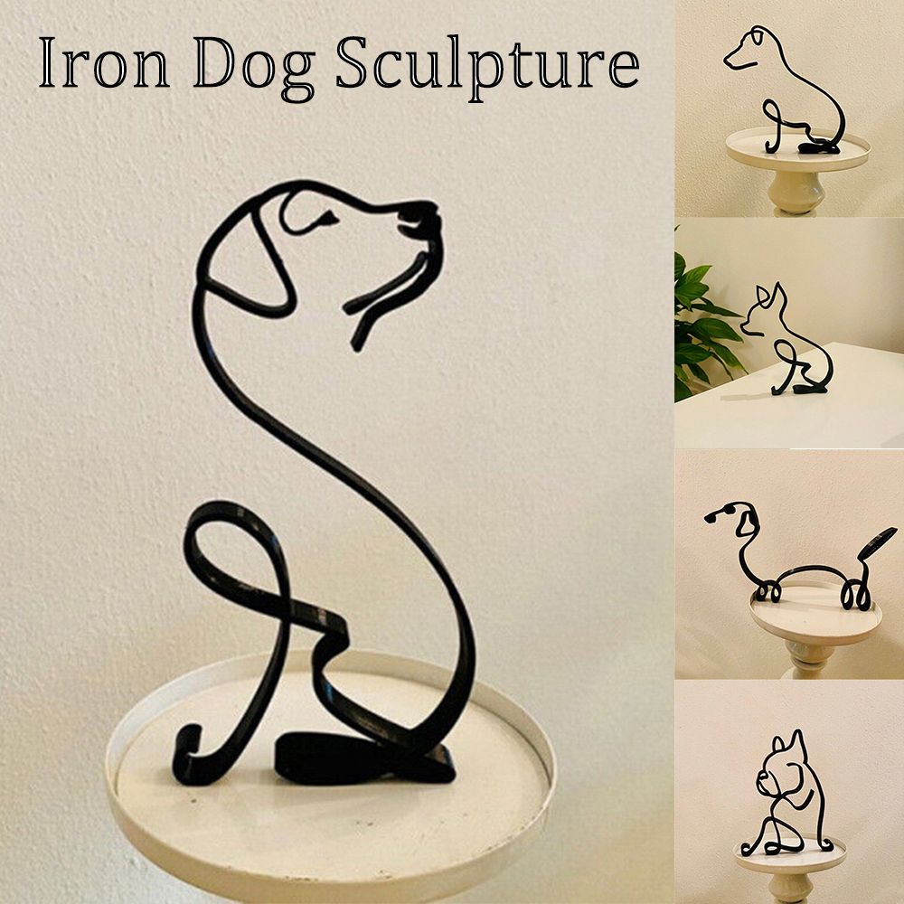Skanto | Tier Kunst Jern Skulptur Retro Metall svarte linjer katt hund skrivebord ornament