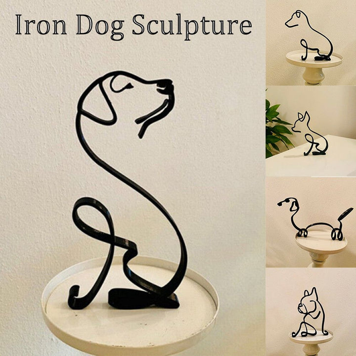 Skanto | Tier Kunst Jern Skulptur Retro Metall svarte linjer katt hund skrivebord ornament