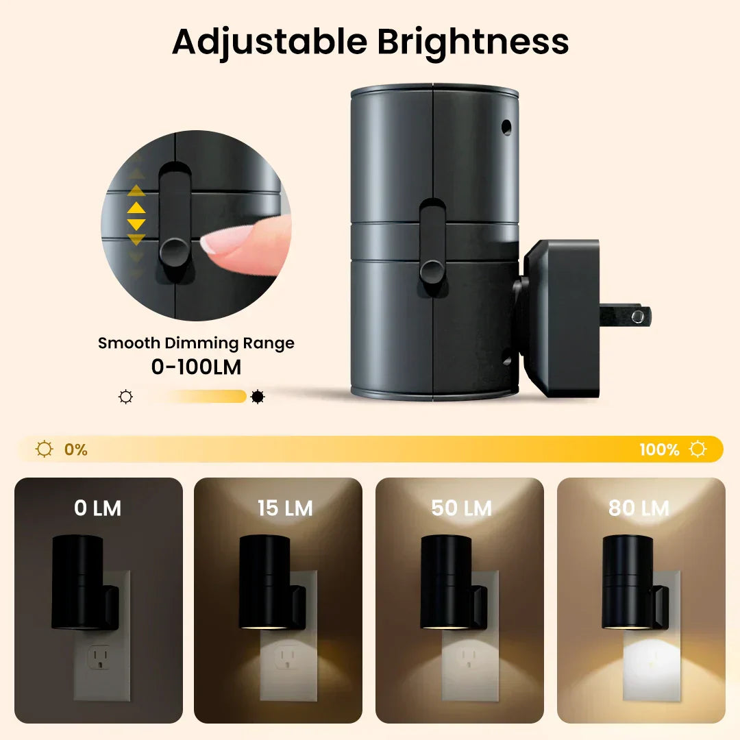 Skanto | Dimmbar Plug-In Nattlys med Bevegelsessensor - LED Lys for Soverom, Ganger og Trapper