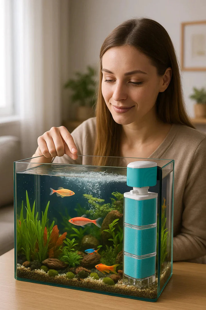 Skanto | AQUAFLOW 5-IN-1 – Krystallklart vann & Automatisk rengjøring for akvarier