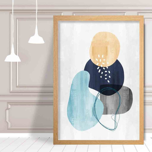 Abstrakt kunsttrykk i marineblått og gult 02