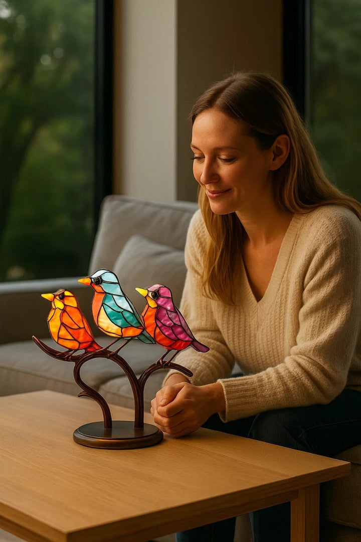 Skanto | ARTISANFINCH – Håndlaget Fargerik Akryl Fuglestatue for Dekor