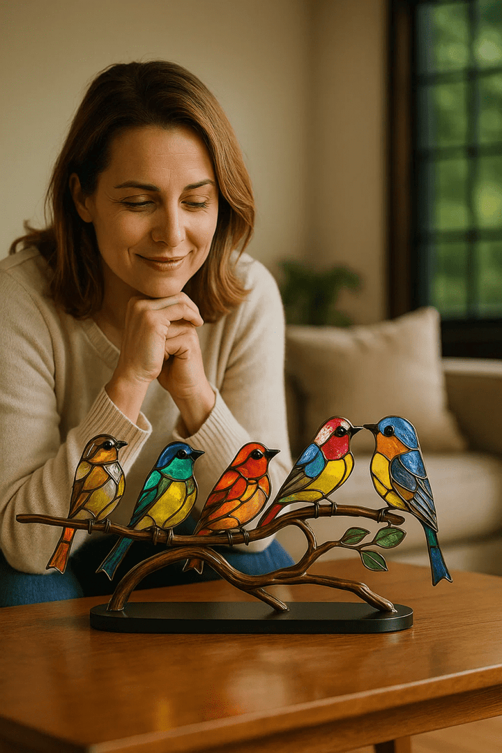 Skanto | ARTISANFINCH – Håndlaget Fargerik Akryl Fuglestatue for Dekor