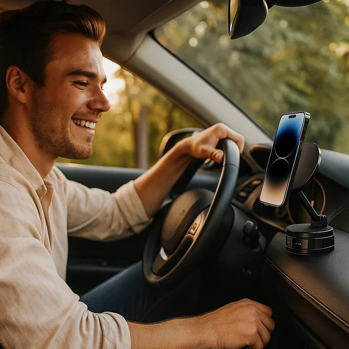 Skanto | Magnetisk sugekopp - Utrekkbar 360° telefonholder med vakuumforsegling