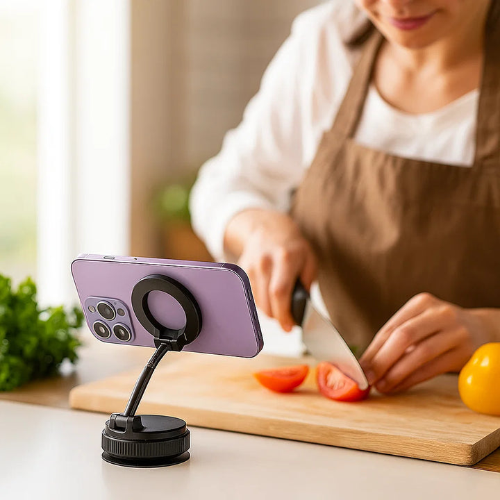 Skanto | Magnetisk sugekopp - Utrekkbar 360° telefonholder med vakuumforsegling