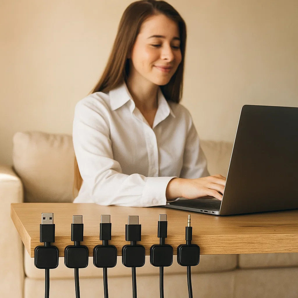 Skanto | Magnetisk Kabelorganisator - Selvklebende Kabelhåndtering 6-delt Sett