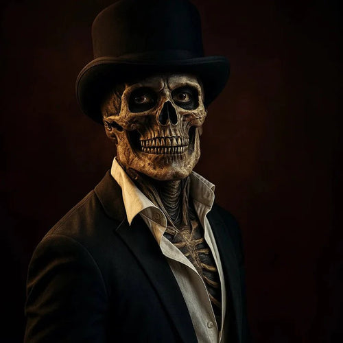 Skanto | Realistisk skjelettmaske med hatt for ultimate Halloween-transformasjoner