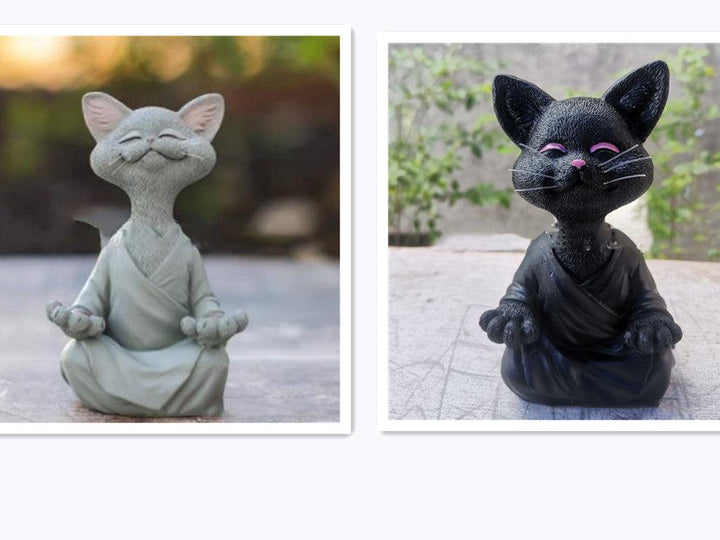 Skanto | Lekker svart Buddha katt figur meditasjon yoga samleobjekt glad katt dekor hjem hagedekorasjon hageornament