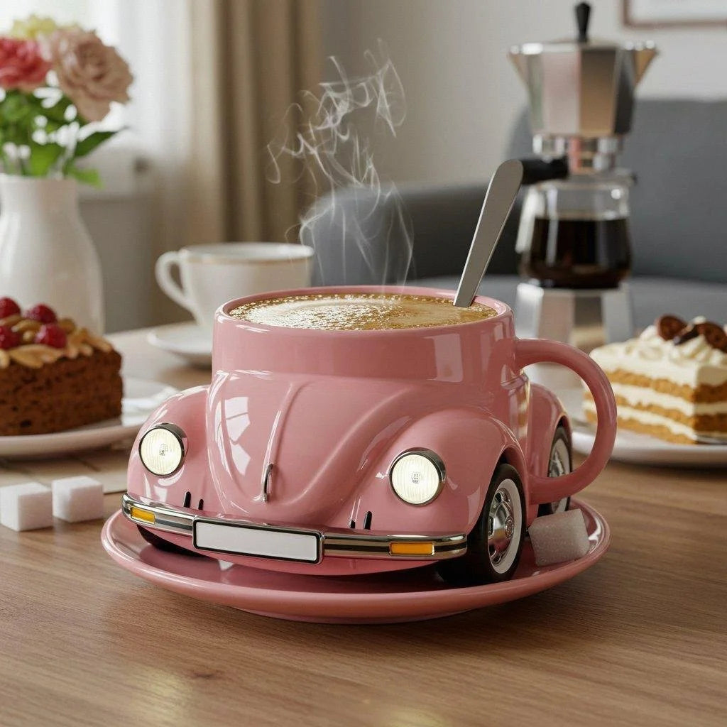 RetroCar Keramik-Kaffeebecher – Einzigartiges 3D-Design for Kaffee and Tee