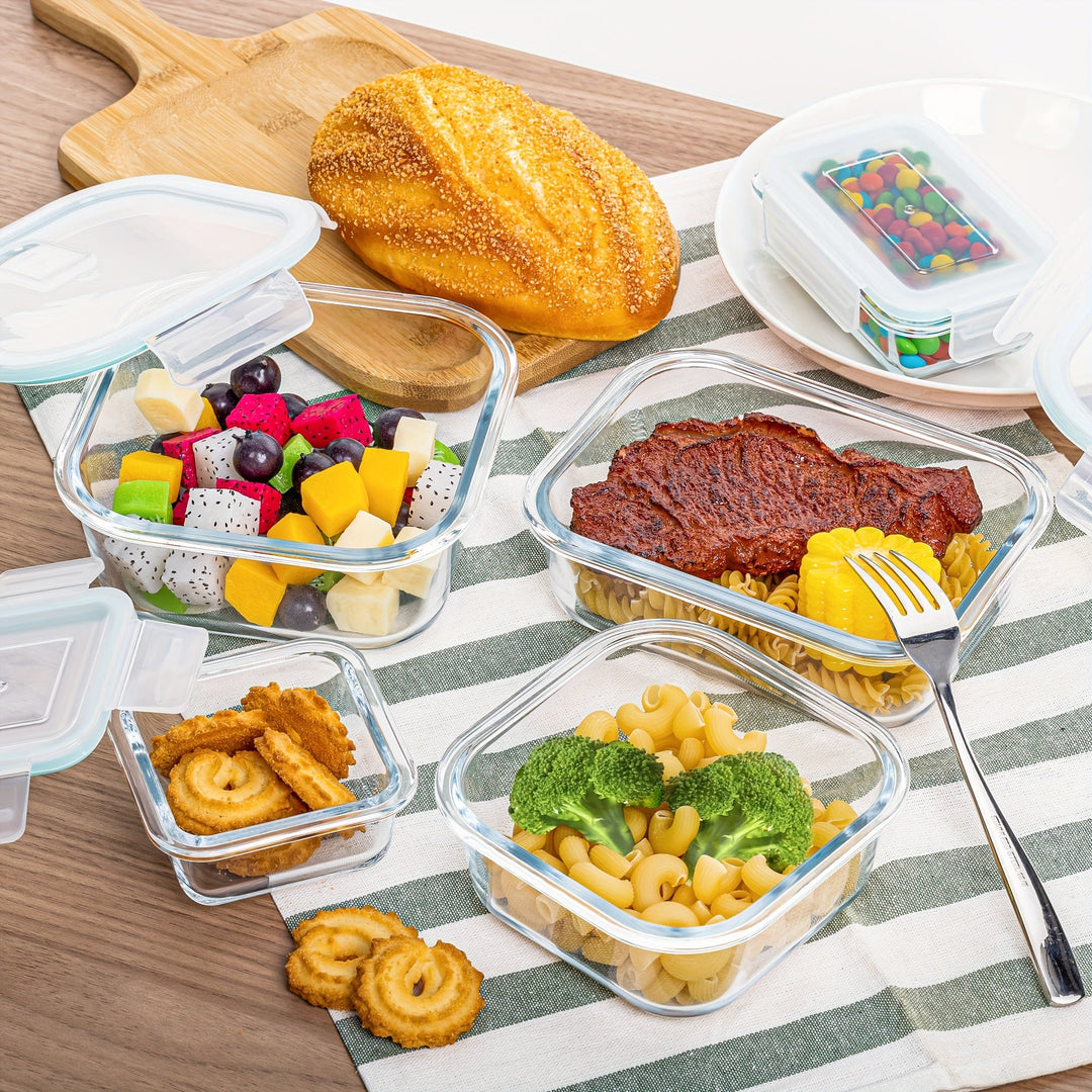 Skanto | 8-Pack Glass Matboksbeholdere – Lufttette Måltid Forberedelse Bento-bokser med lekkasjesikre, låsbare lokk, mikrobølgeovn-, ovn-, fryse- og oppvaskmaskinsikre, BPA-frie