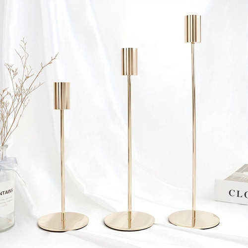 ElegantGleam | 3-delt metall lysestaksett for bord Skanto