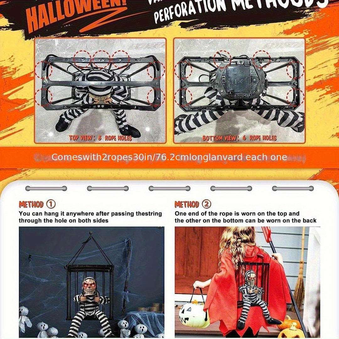 Skanto | TerrorBone Animasjon Skrikende Skjelett – Hengende Halloween Rekvisitt med Bevegelsessensor