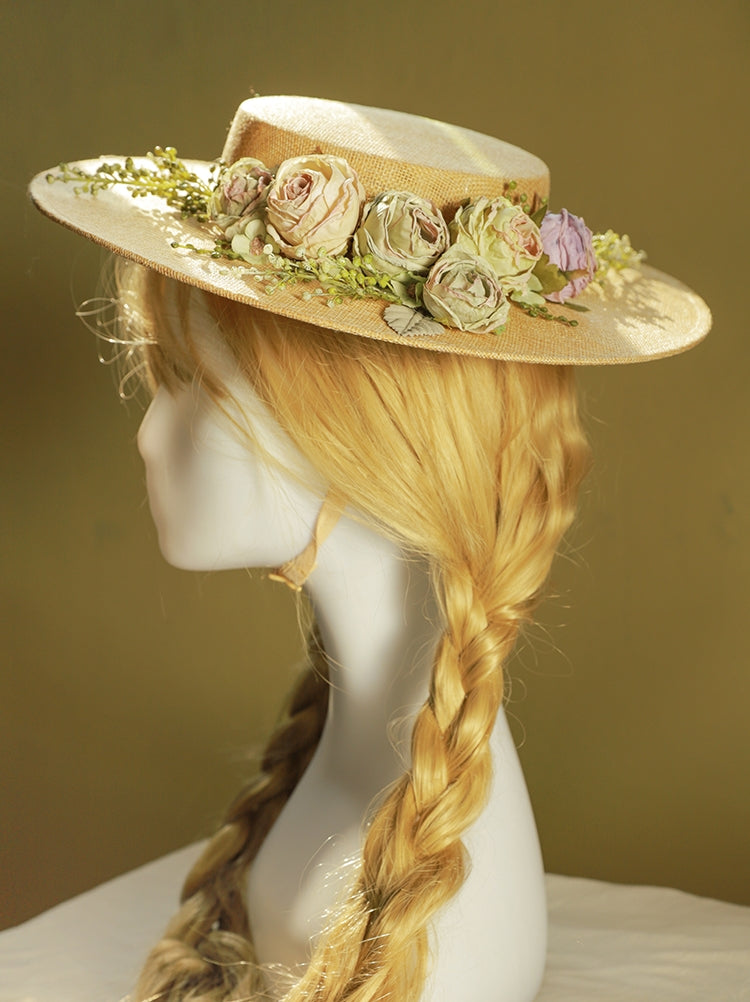 Skanto | Håndlaget fransk hatt, retro og elegant hul blomst skogstil flat hatt