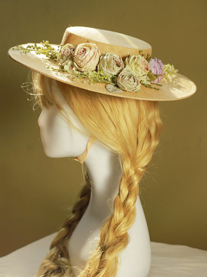 Skanto | Håndlaget fransk hatt, retro og elegant hul blomst skogstil flat hatt