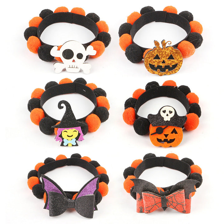 Skanto | Halloween Husdyrkrage – Justerbar Hund- og KattHals med Gresskar- og Hodeskalle-designs