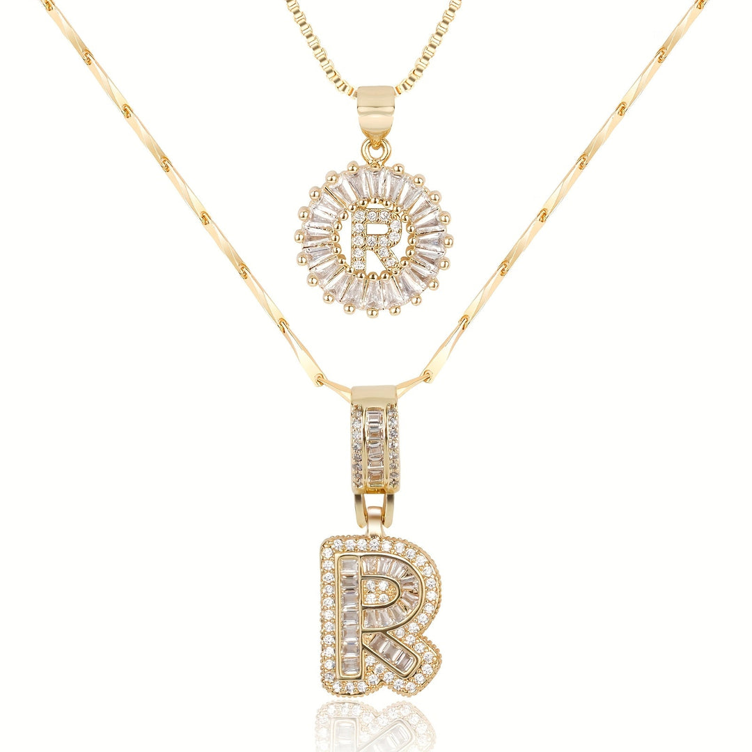 Skanto | 2pc 14k Diamant Bokstav Initial Halskjeder