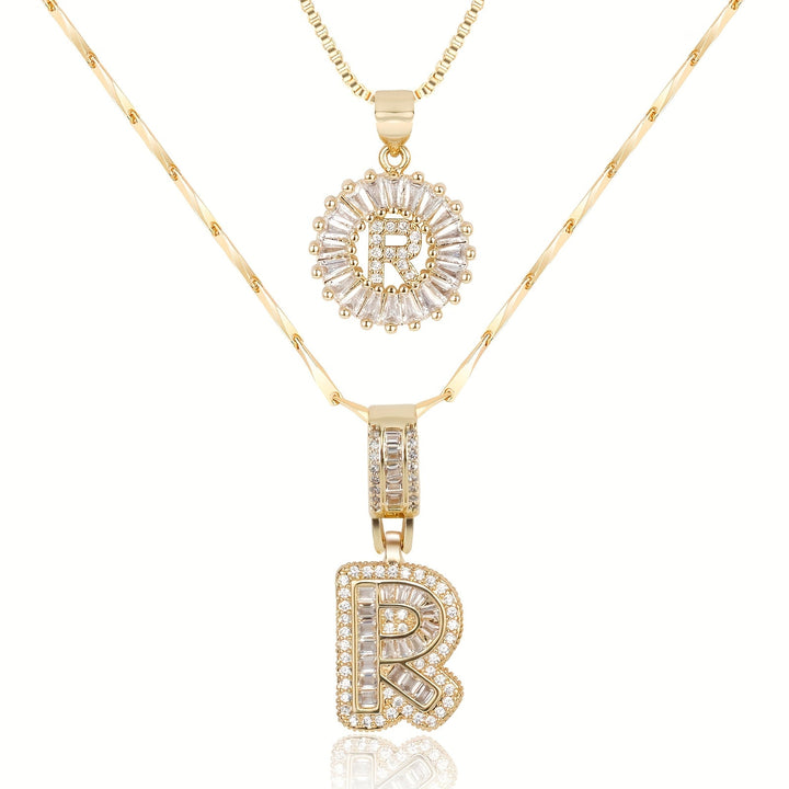 Skanto | 2pc 14k Diamant Bokstav Initial Halskjeder