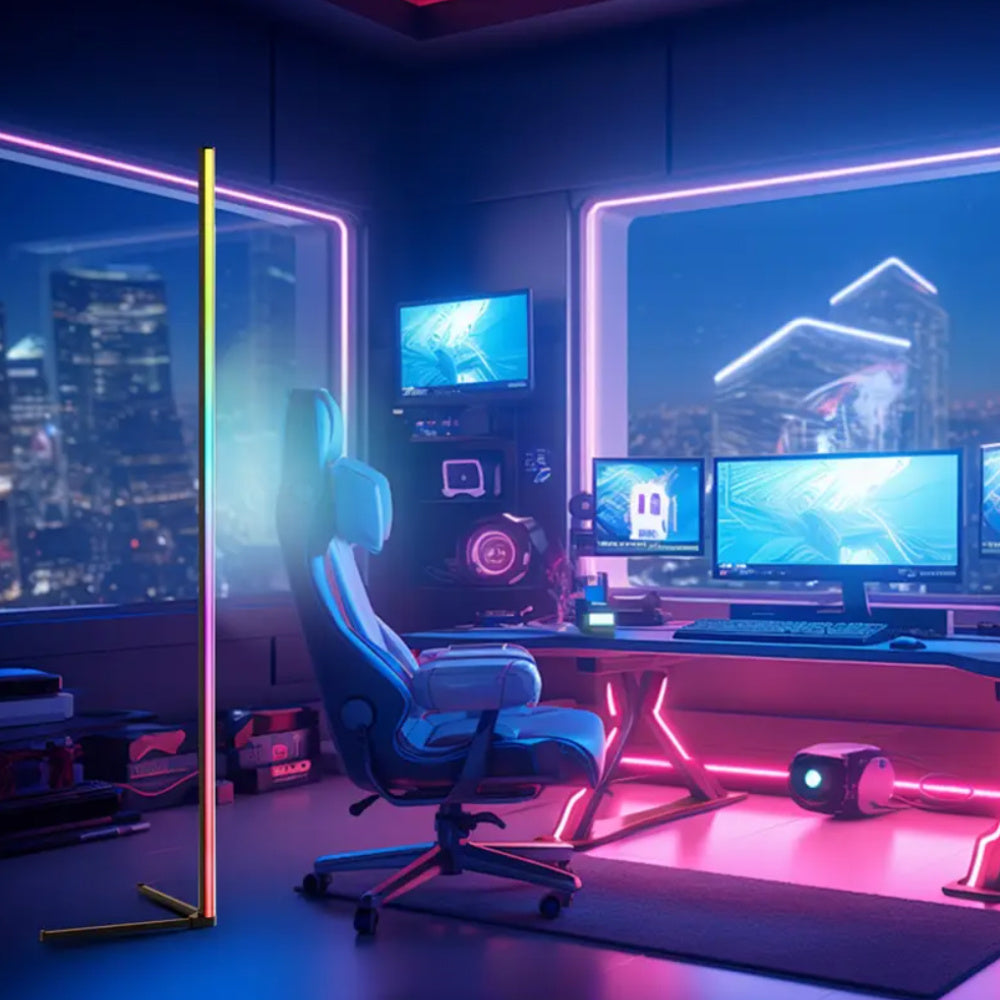 Skanto | LED 1/2 Pakke Hjørne Gulvlys -16Million DIY Fargeforandring, RGB Smart Moderne Lys Justerbar 56 Tommer Omtrent 142cm Med Fjernkontroll Og APP Kontroller, USB Strømforsyning, Fire Moduser Med Musikk, Spillrom, Jule- Og Nyttårsdekorasjon