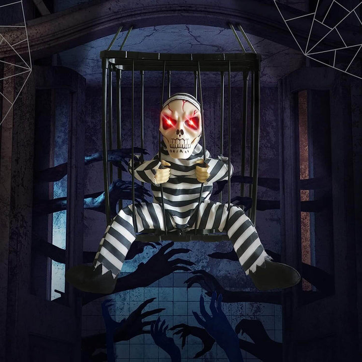 Skanto | Halloween-dekorasjon – Bevegelig fange i bur med lyd- og bevegelsessensor