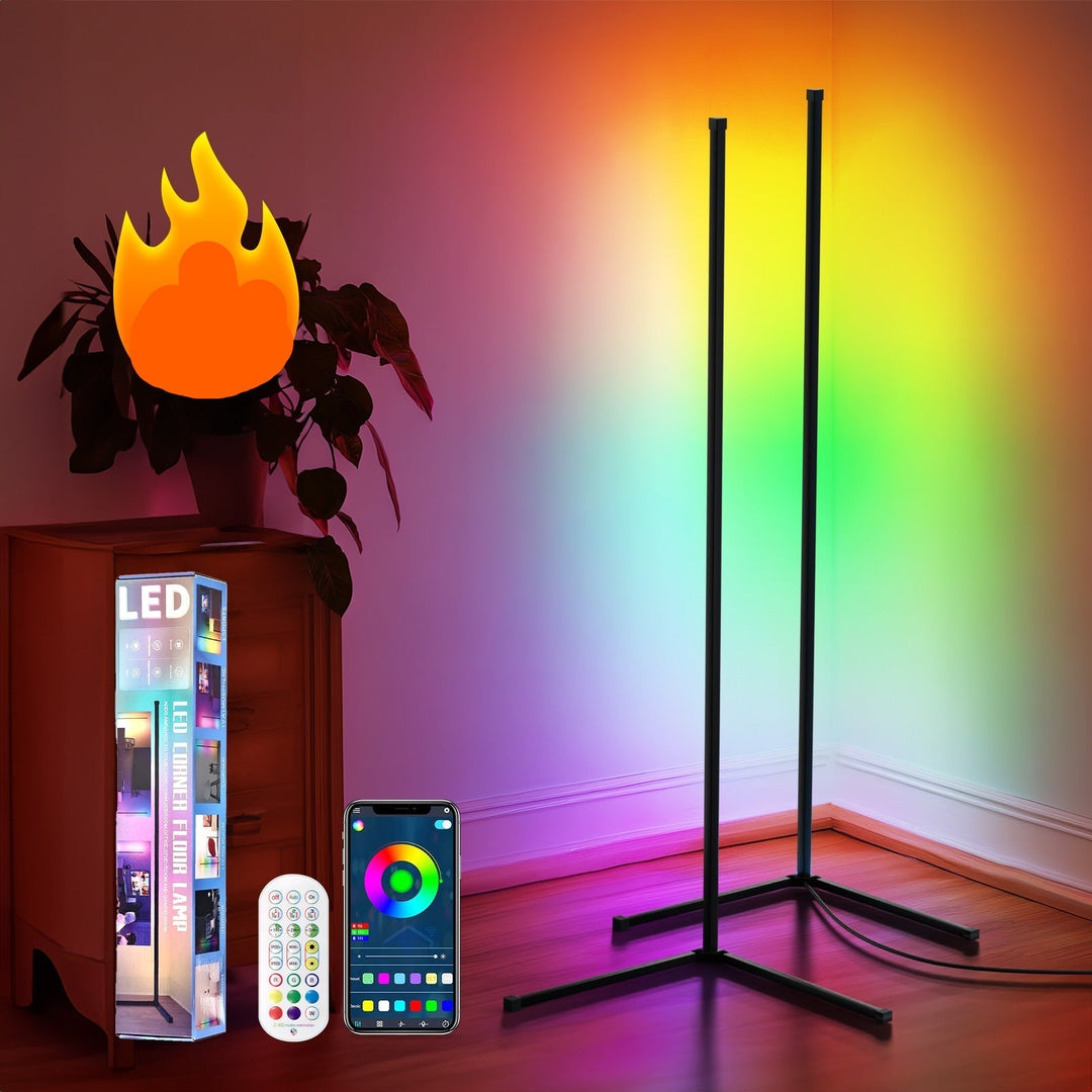 Skanto | LED 1/2 Pakke Hjørne Gulvlys -16Million DIY Fargeforandring, RGB Smart Moderne Lys Justerbar 56 Tommer Omtrent 142cm Med Fjernkontroll Og APP Kontroller, USB Strømforsyning, Fire Moduser Med Musikk, Spillrom, Jule- Og Nyttårsdekorasjon