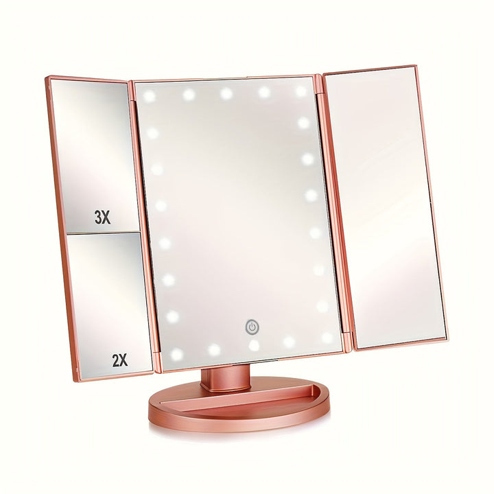 GlowMirror – Sammenleggbar LED Sminkespeil med 3x/2x Forstørrelse | Skanto