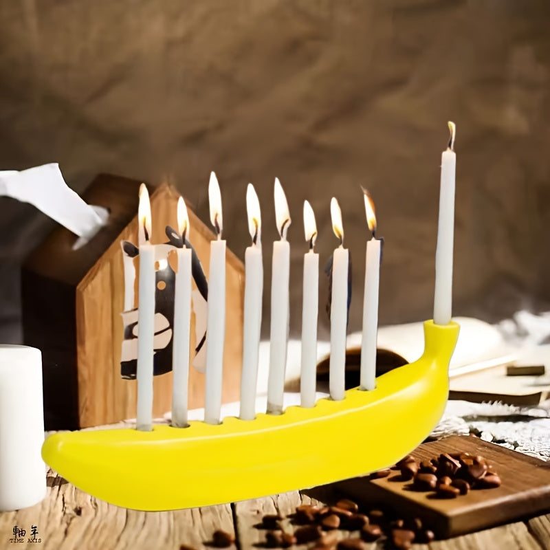 Skanto | Innovativ Keramisk Banan Dekorativ Lysestake - Morsom Lysestake for Hanukkah, Unik Banan Tema Lysestake for Enthusiaster, Fester, Hjemmelysing, Også Egnet for jul, Valentinsdag, Påske, Thanksgiving, Hanukkah Festival Gaver
