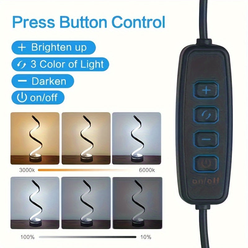 Norvo | Modern Spiral Table Lamp – Kreativ LED Skrivebordslampe med Mild Varme Lys, Perfekt for Soverom, Stue, og Studie Dekor