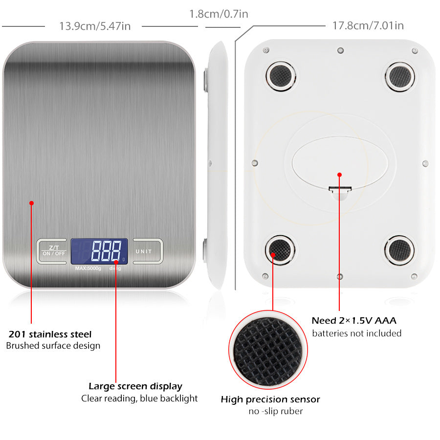 Digital kjøkkenvekt: 5KG/11lb kapasitet. | Skanto