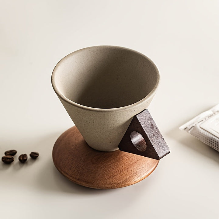 BaristaLuxe Keramisk Kaffekopp 250ml – Håndlaget med Trehåndtak og Underlag | Skanto