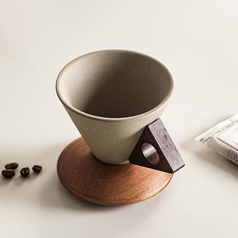 BaristaLuxe Keramisk Kaffeekopp 250ml – Håndlaget med treskaft og fat | Skanto