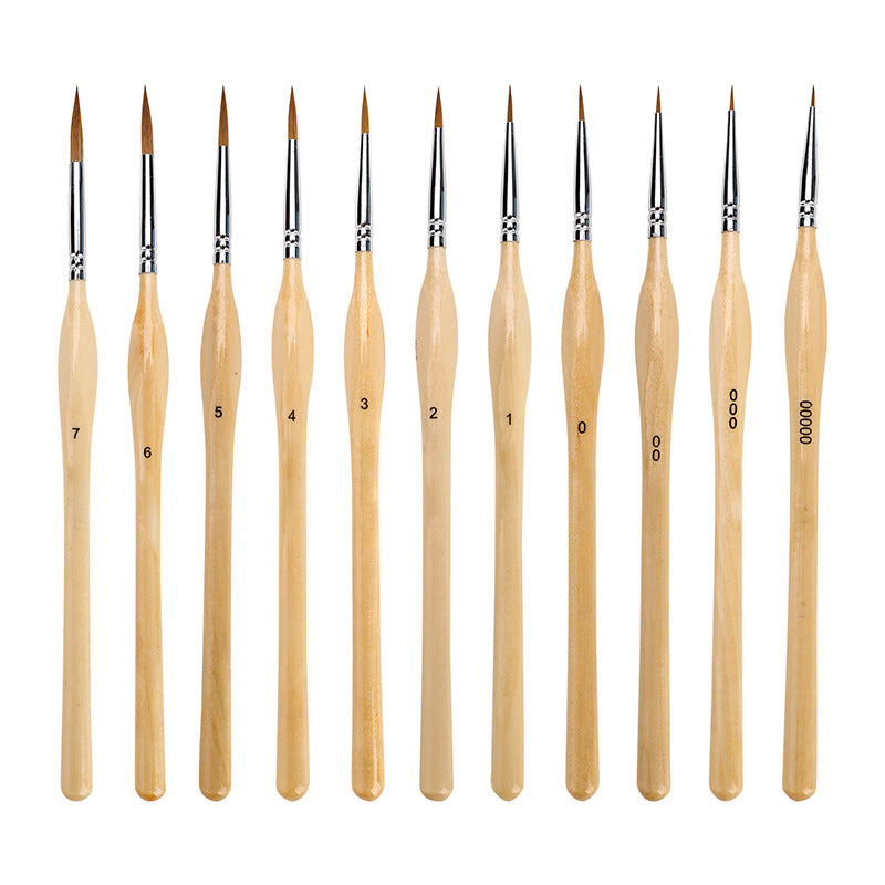 Skanto | 11 Pcs Miniatyr Detalj Malepensel Sett Med Naturlig Trehåndtak