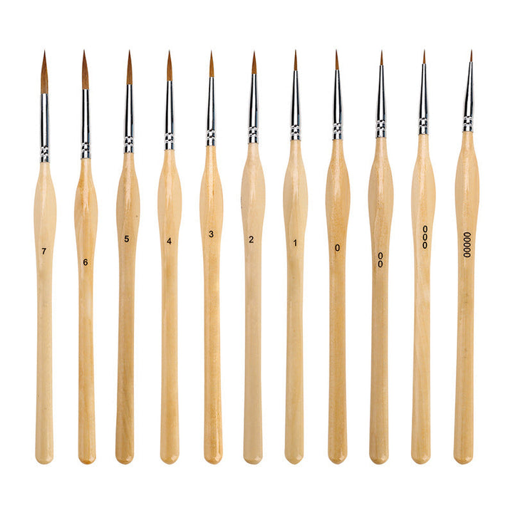 Skanto | 11 Pcs Miniatyr Detalj Malepensel Sett Med Naturlig Trehåndtak