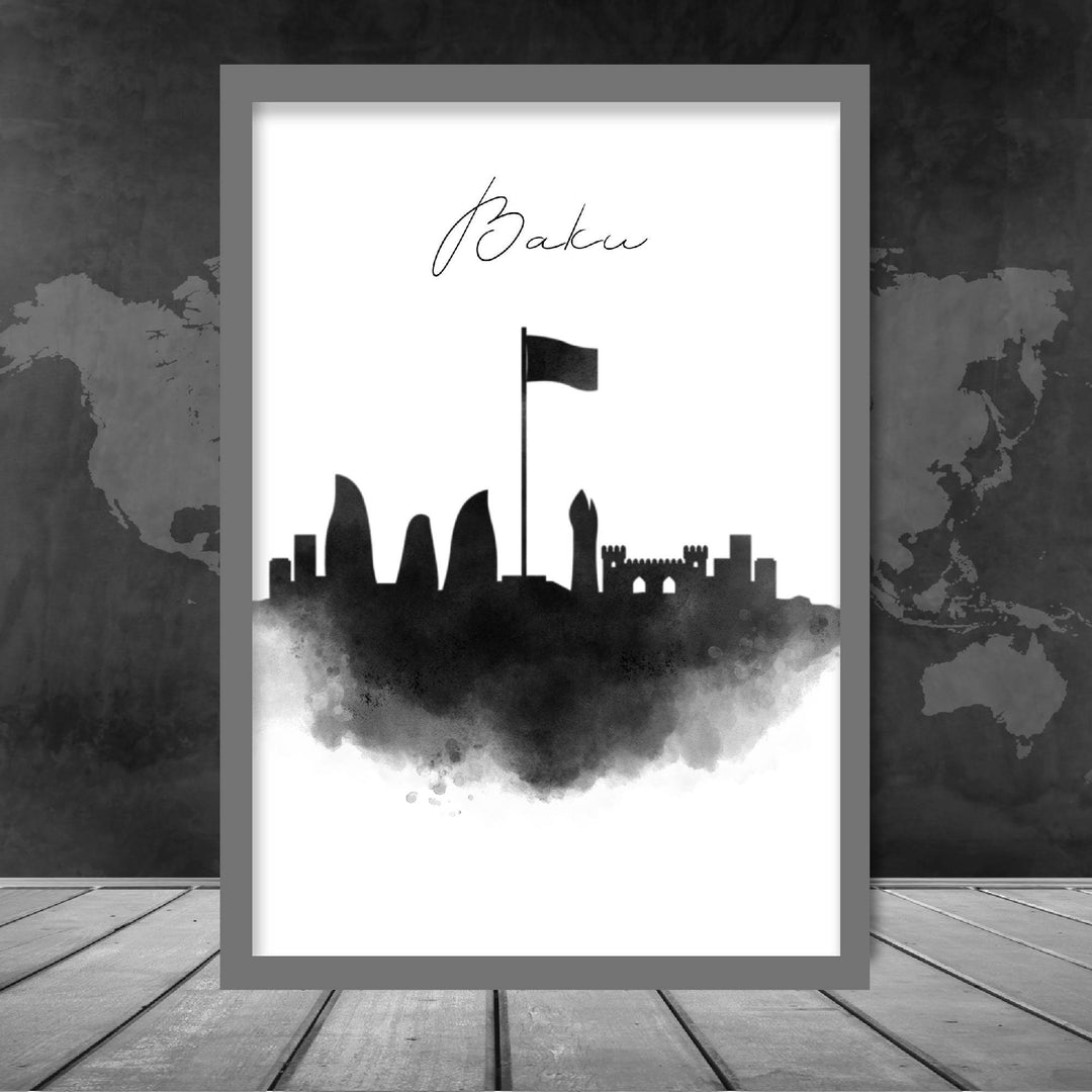 Baku akvarell skyline bybildetrykk