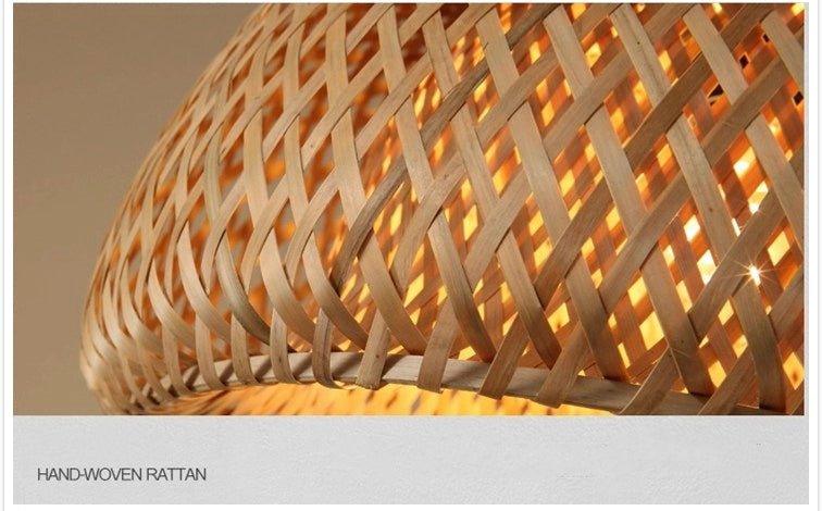 Skanto | Hengende taklampe laget av bambus C │ Håndlaget belysning av tre og rattan for interiørdekorasjon