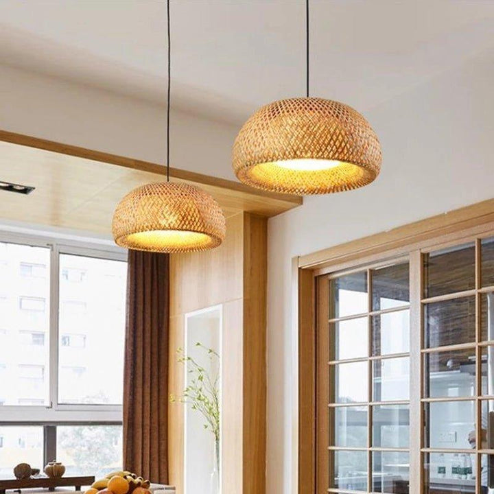 Skanto | Hengende taklampe laget av bambus C │ Håndlaget belysning av tre og rattan for interiørdekorasjon
