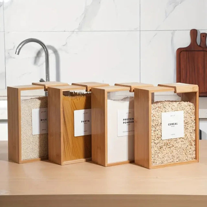 Skanto | Glidende Bambus Tre Pasta Korn Oppbevaringsbeholder