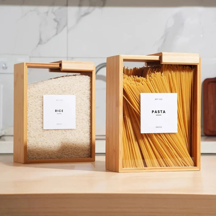 Skanto | Glidende Bambus Tre Pasta Korn Oppbevaringsbeholder
