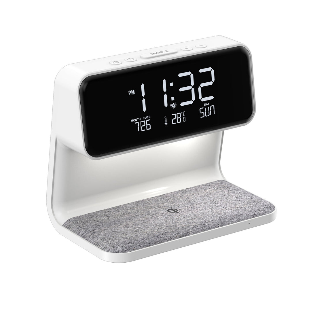 Skanto | 3 i 1 Nattbordlampe med Trådløs Lader LCD Vekkeklokke og Dimmbar LED