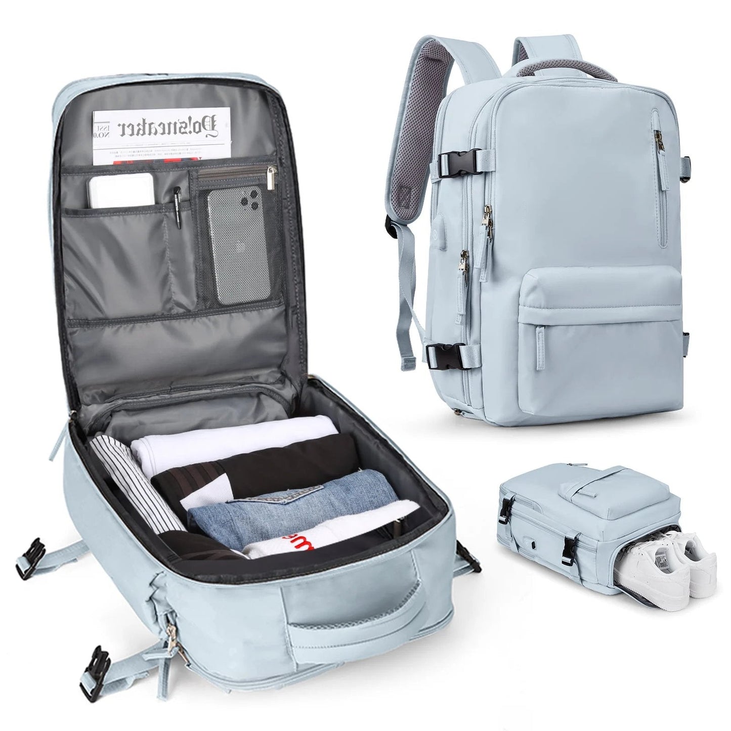 Norvo | Travelliva Kvinners Reise Ryggsekk 35 L | Vanntett & med USB-port | Tyverisikker & Skorom | For Fotturer, Daglig Bruk & Reise
