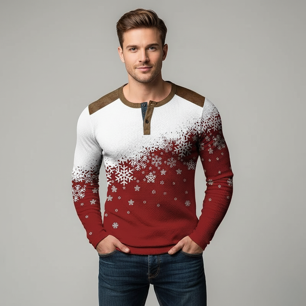 Skanto | Christmas Snøfnugg Gradient 3D Print Henley Skjorte for Menn