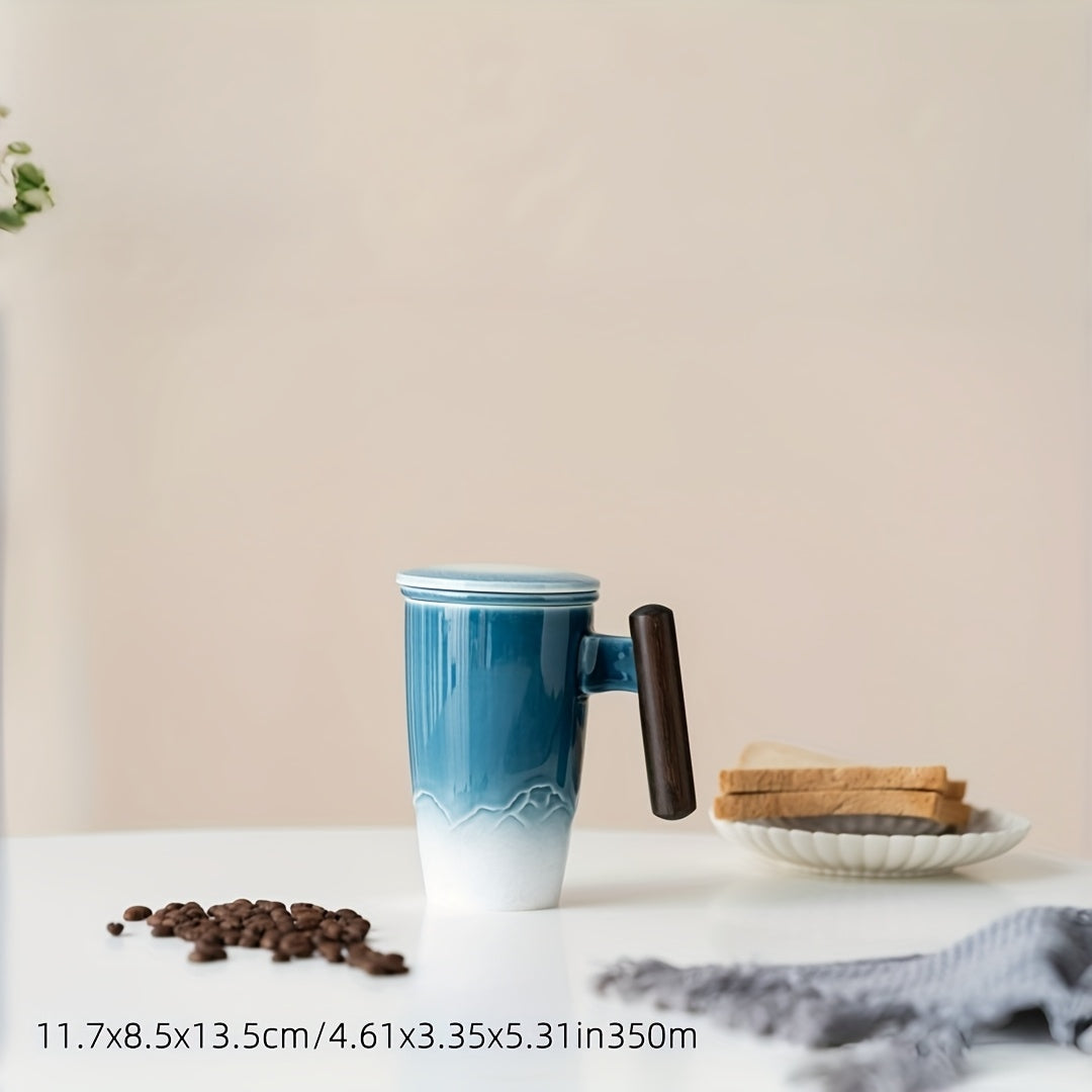 Skanto | TeaCraft Keramisk Kopp | Håndlaget | Med Te Filter og Trehåndtak | Retro Design